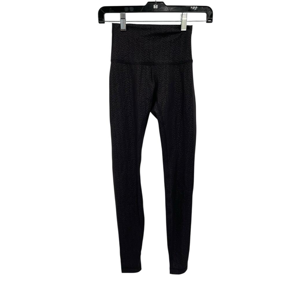 Lululemon Wunder Train High Rise Tight 28” Distressed Twill Emboss Black Size 2